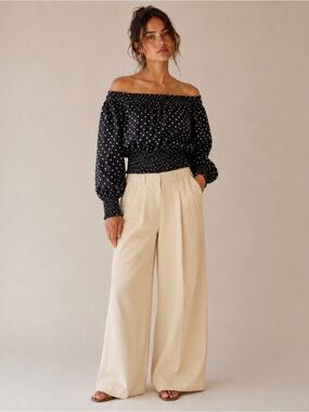 Burke avenue black and white polka dot off the shoulder long sleeve top